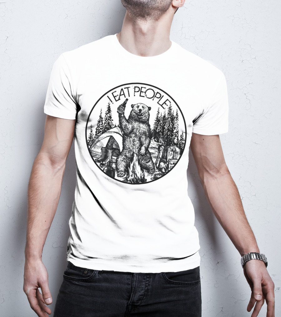I Eat People Bear Camping Scene With Beer T-Shirt