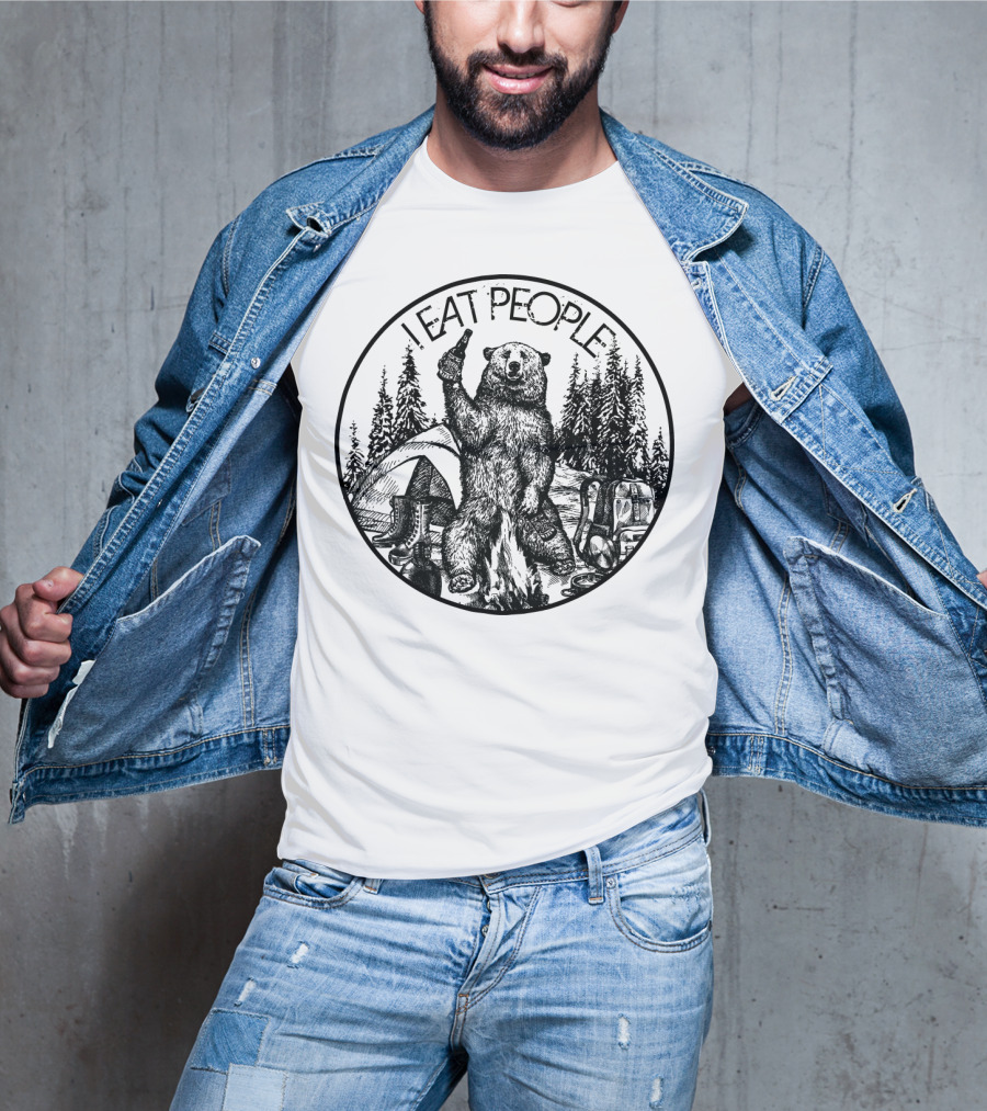 I Eat People Bear Camping Scene With Beer T-Shirt