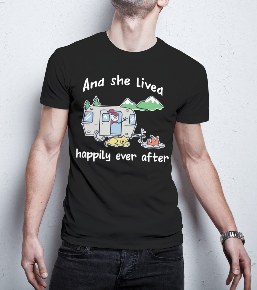 And She Lived Happily Ever After Camper Mountains Campfire Dog T-Shirt