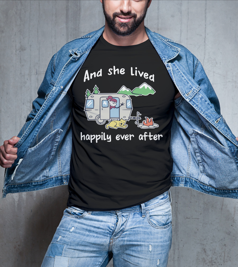 And She Lived Happily Ever After Camper Mountains Campfire Dog T-Shirt