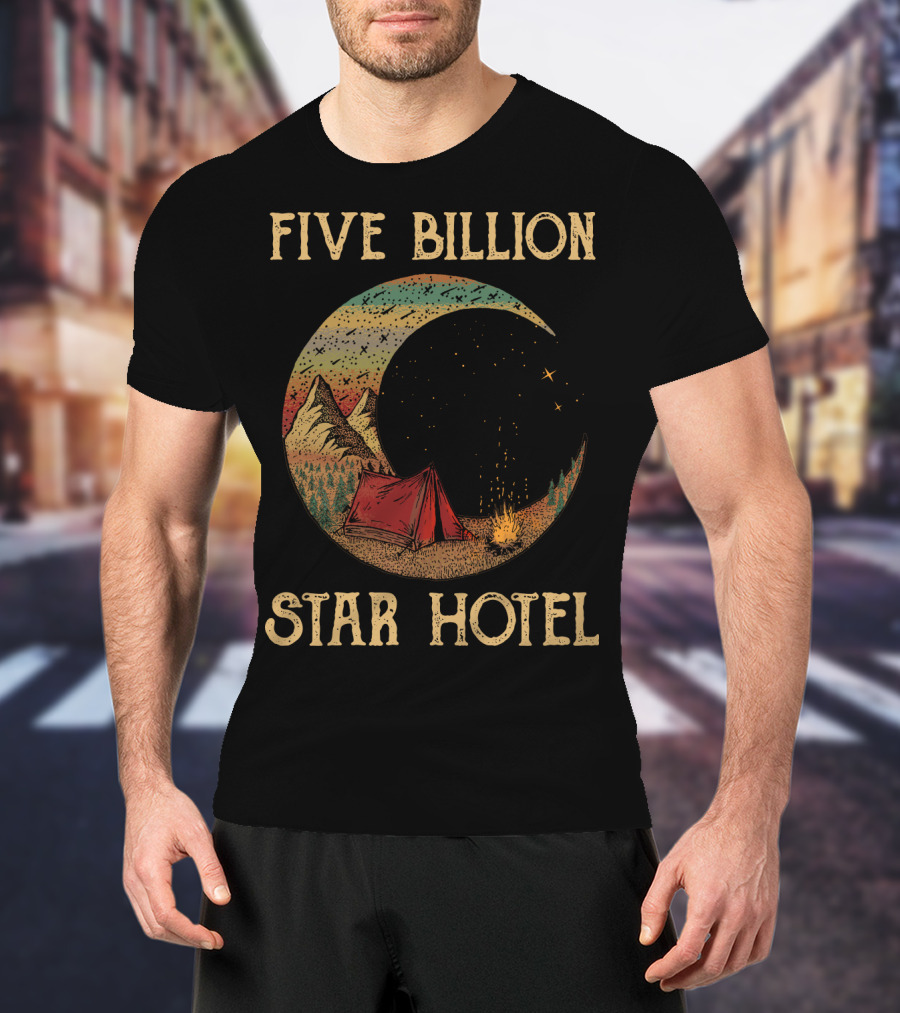 Five Billion Star Hotel Camping Tent Under Night Sky With Stars And Mountains T-Shirt