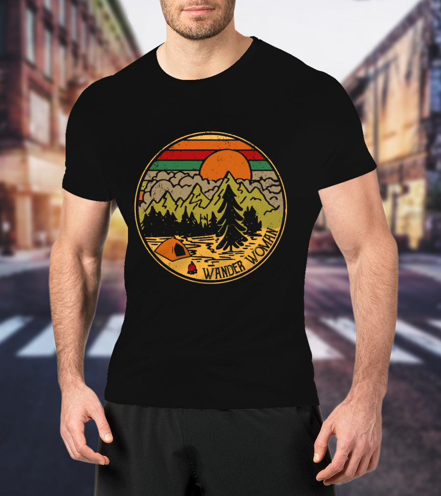 Wander Woman Camping Adventure Sunset Mountains T-Shirt