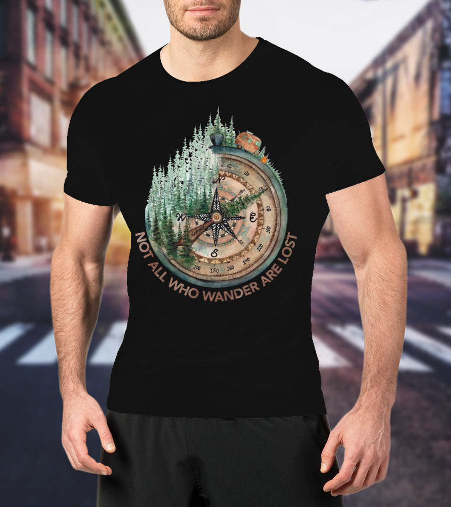 Not All Who Wander Are Lost Adventure Compass Forest Scene T-Shirt