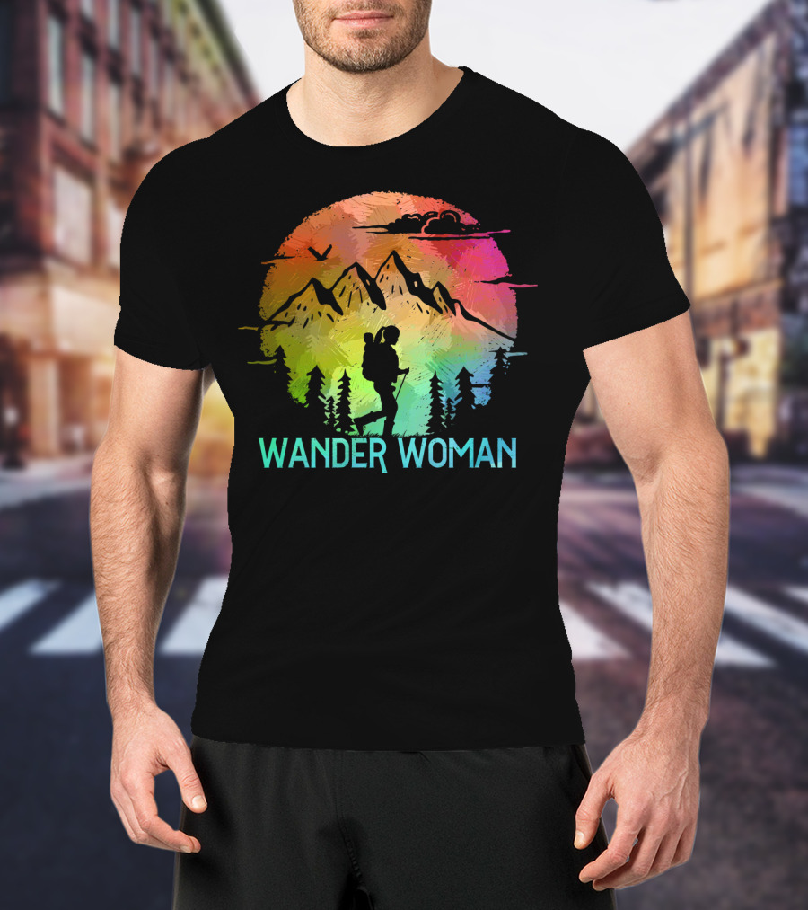 Wander Woman Hiking Adventure Rainbow Mountain Sunset T-Shirt