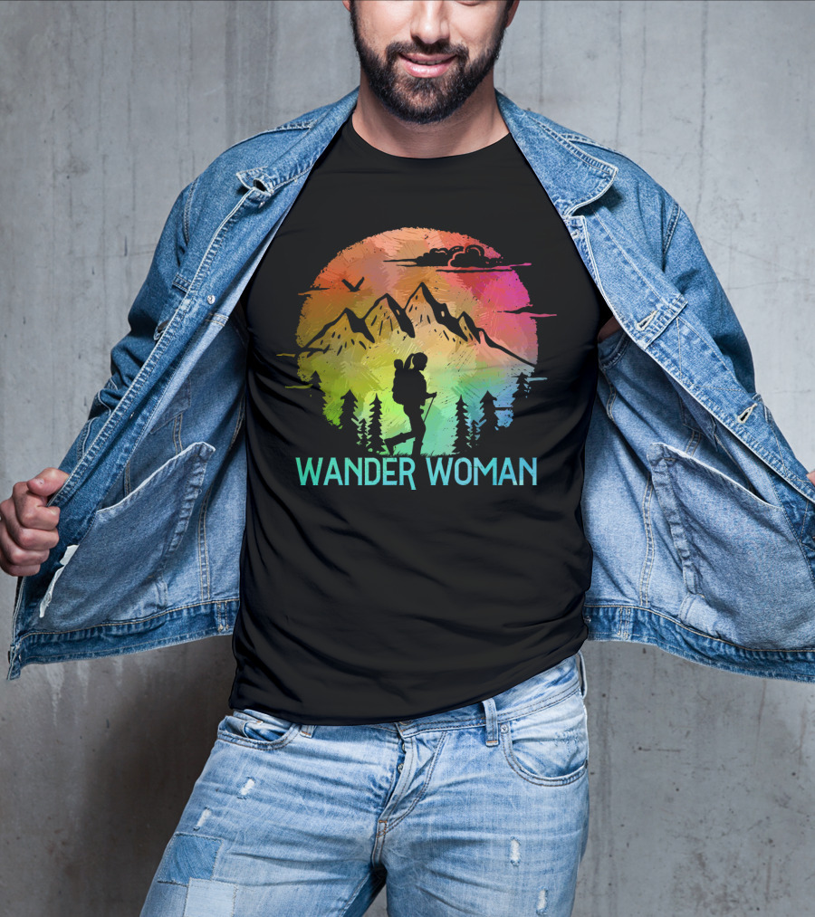 Wander Woman Hiking Adventure Rainbow Mountain Sunset T-Shirt