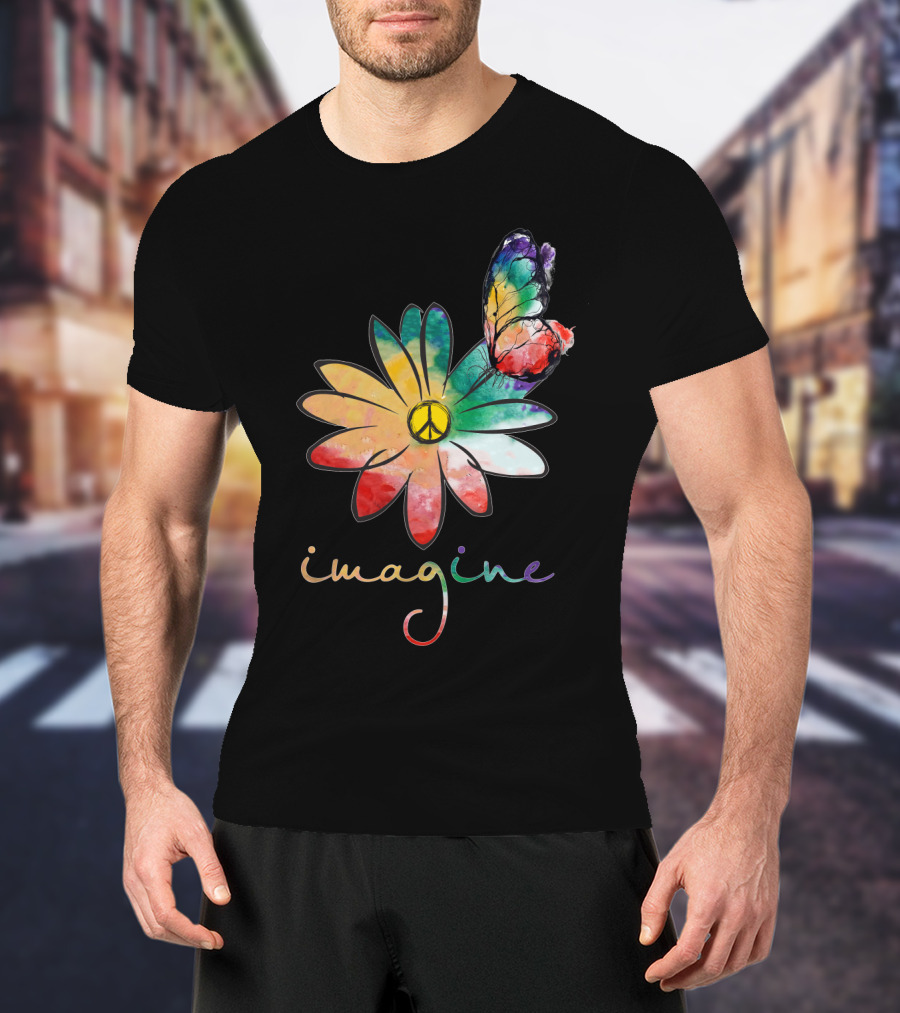 Imagine Peace Flower Hippie Butterfly T-Shirt