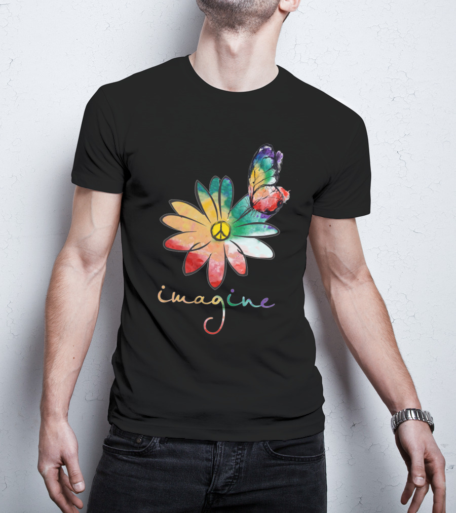 Imagine Peace Flower Hippie Butterfly T-Shirt