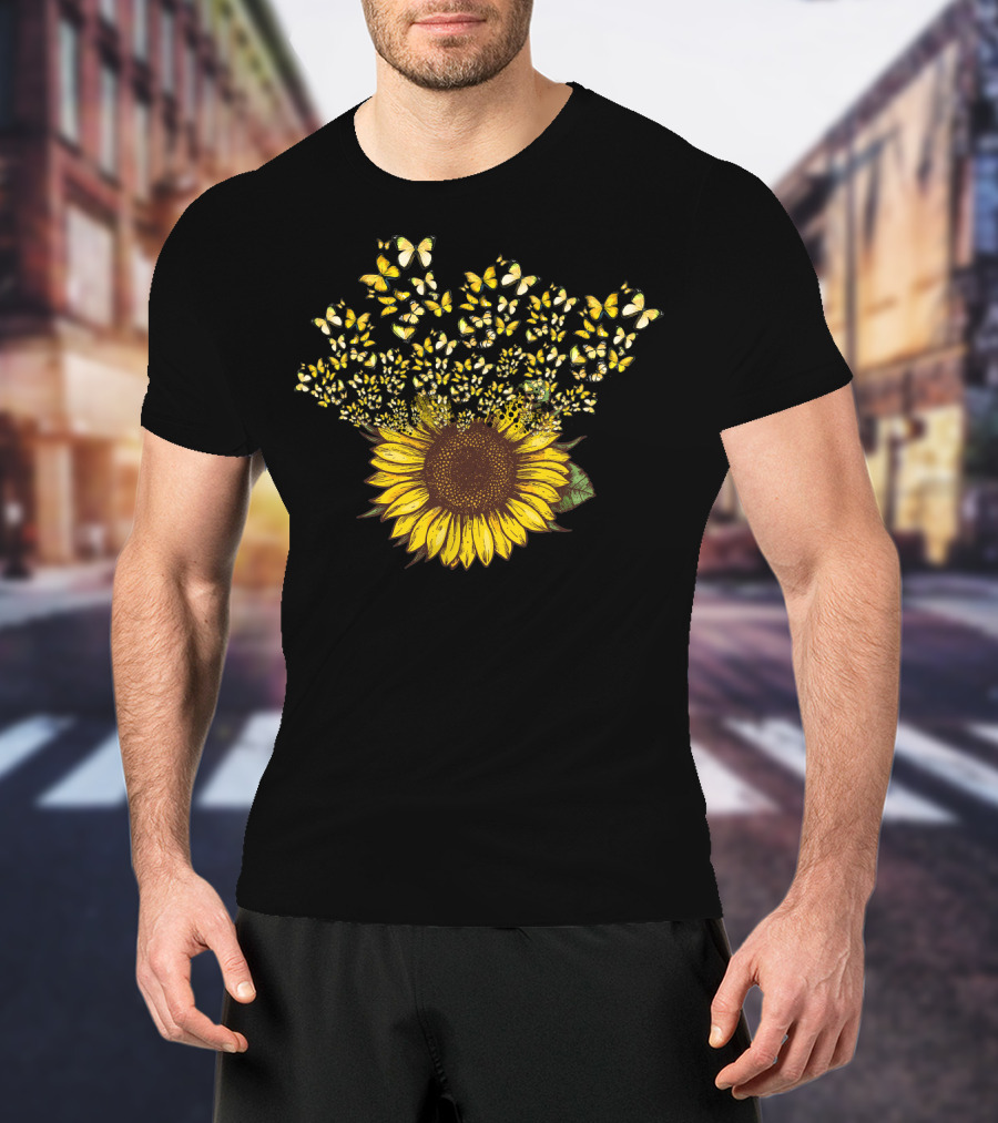 Sunflower With Yellow Butterfly Blossom Explosion T-Shirt