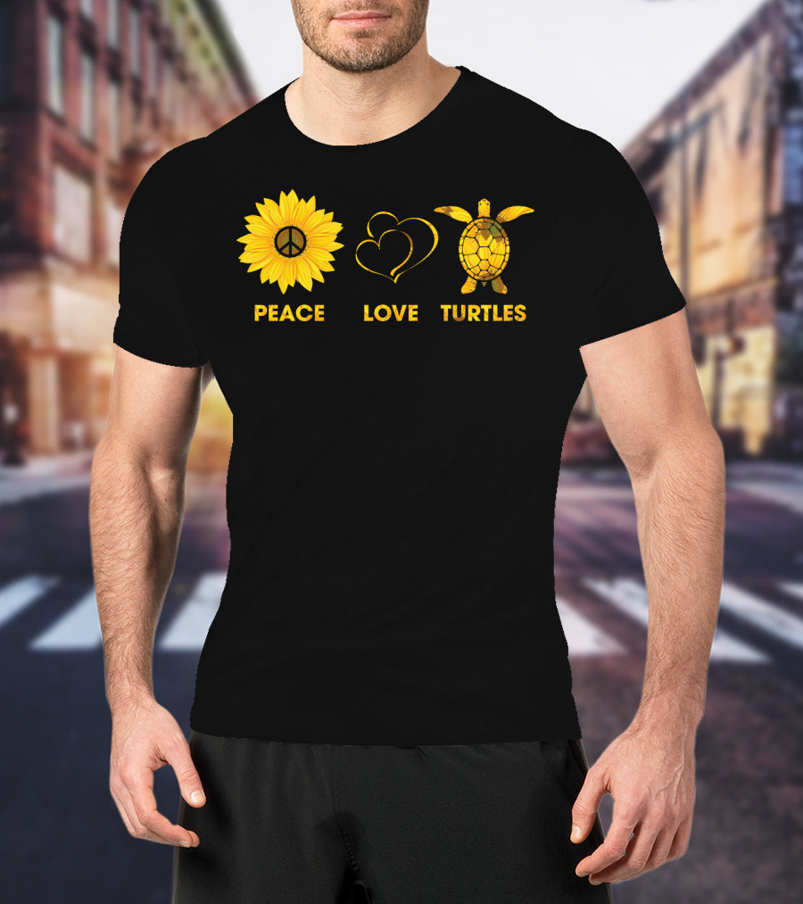 Peace Love Turtles Sunflower Heart Turtle T-Shirt