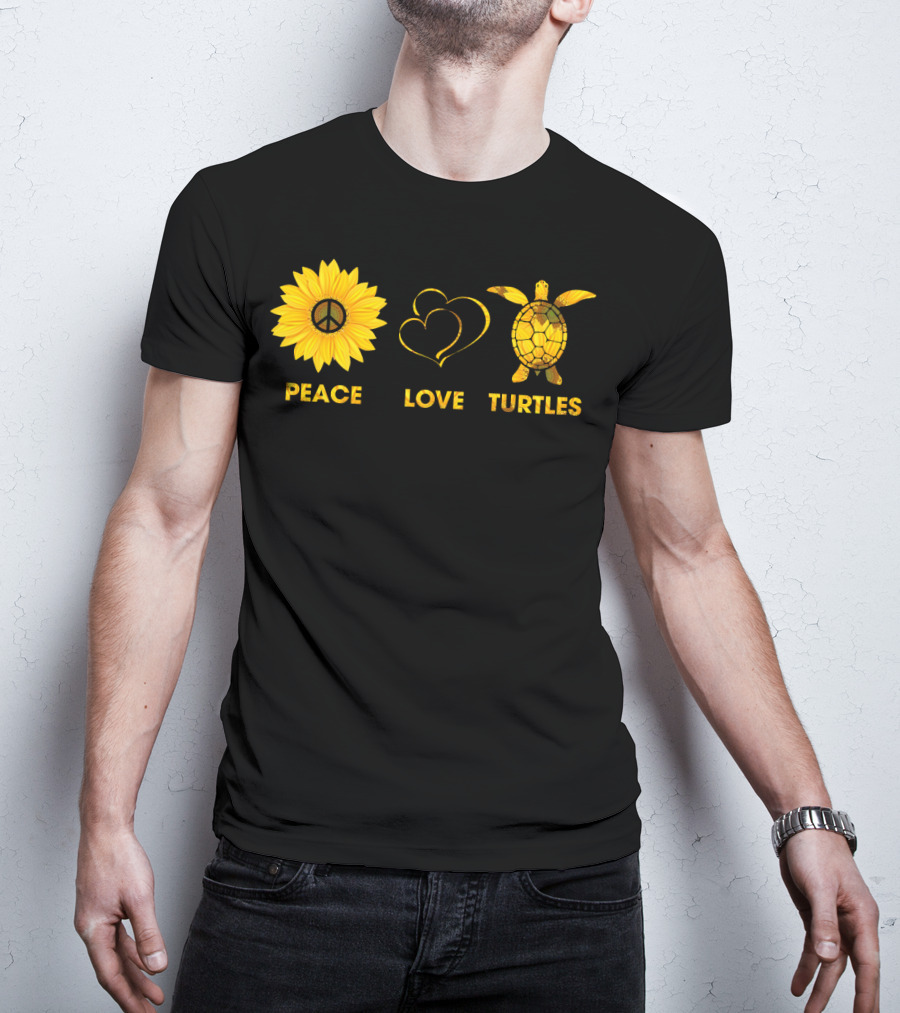 Peace Love Turtles Sunflower Heart Turtle T-Shirt