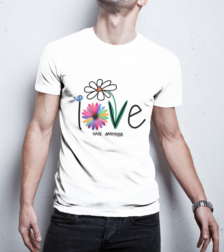 Love One Another Rainbow Flower Blue Bird T-Shirt