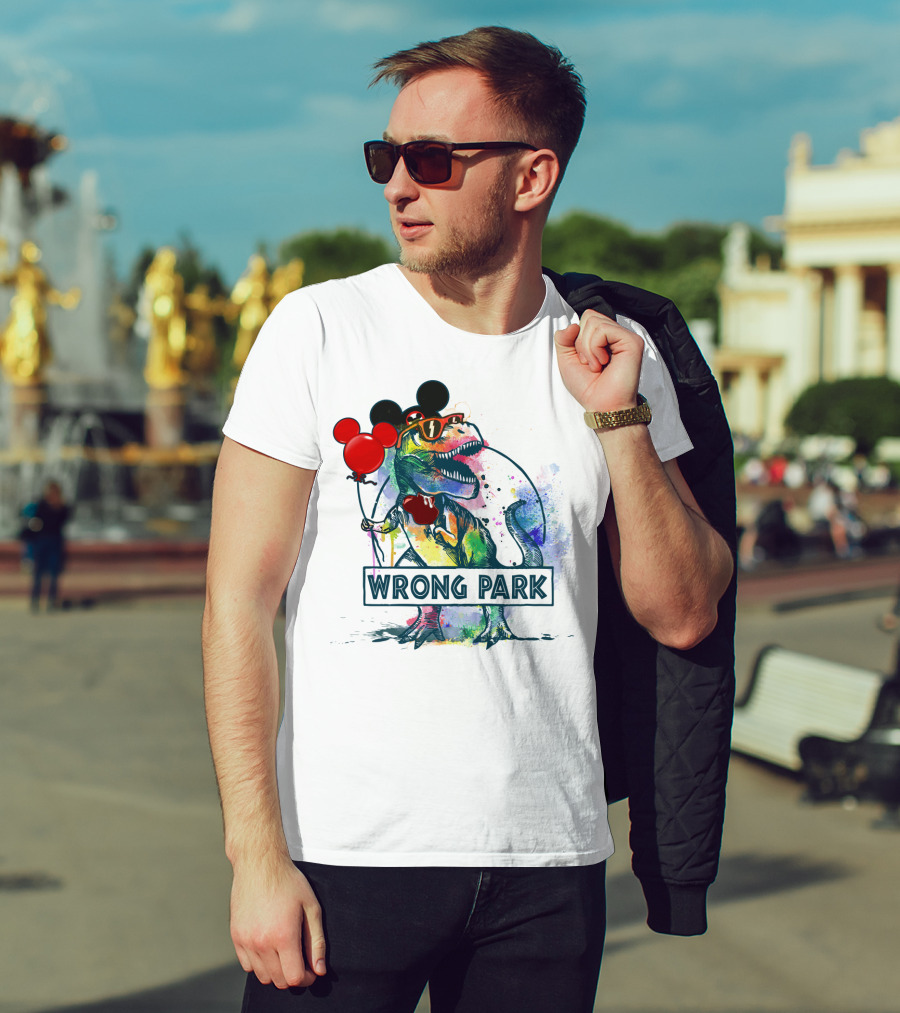 Wrong Park T Rex With Mickey Ears And Balloon T-Shirt