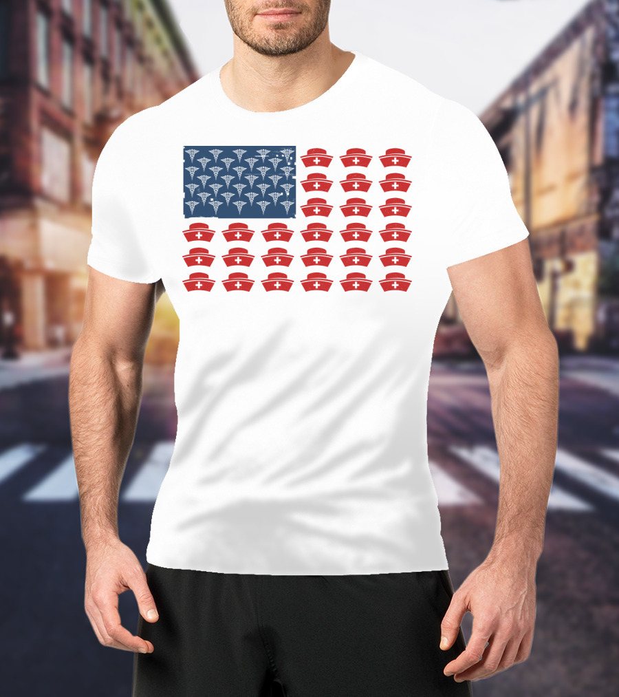 Caduceus Nurse Caps National Flag T-Shirt