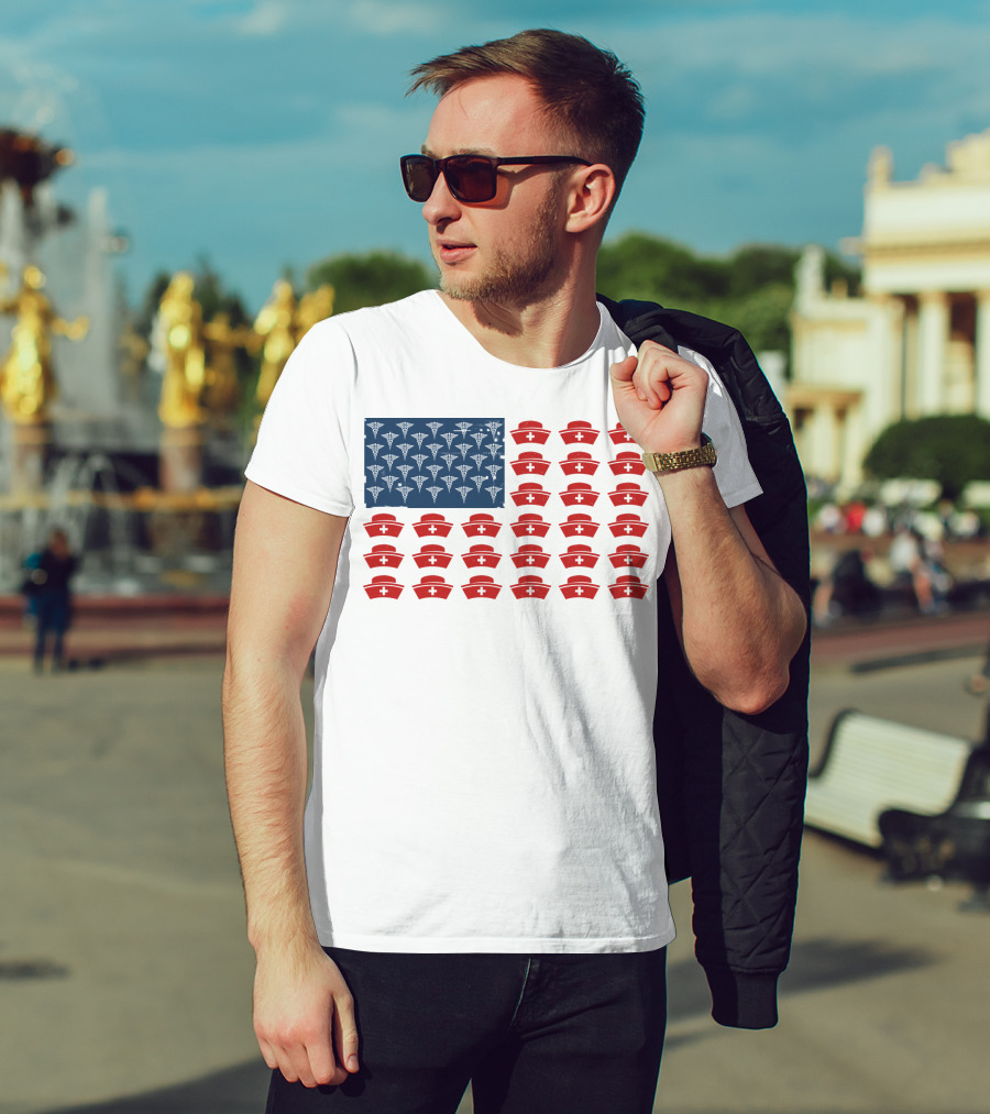 Caduceus Nurse Caps National Flag T-Shirt