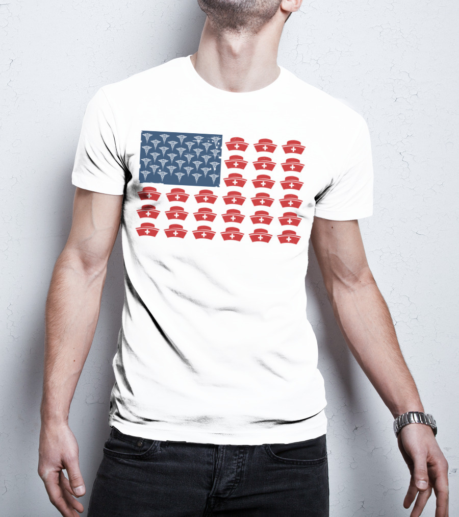 Caduceus Nurse Caps National Flag T-Shirt