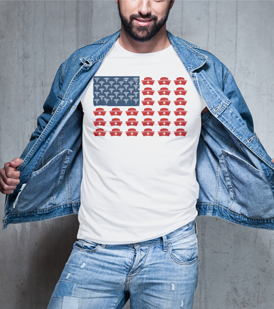 Caduceus Nurse Caps National Flag T-Shirt
