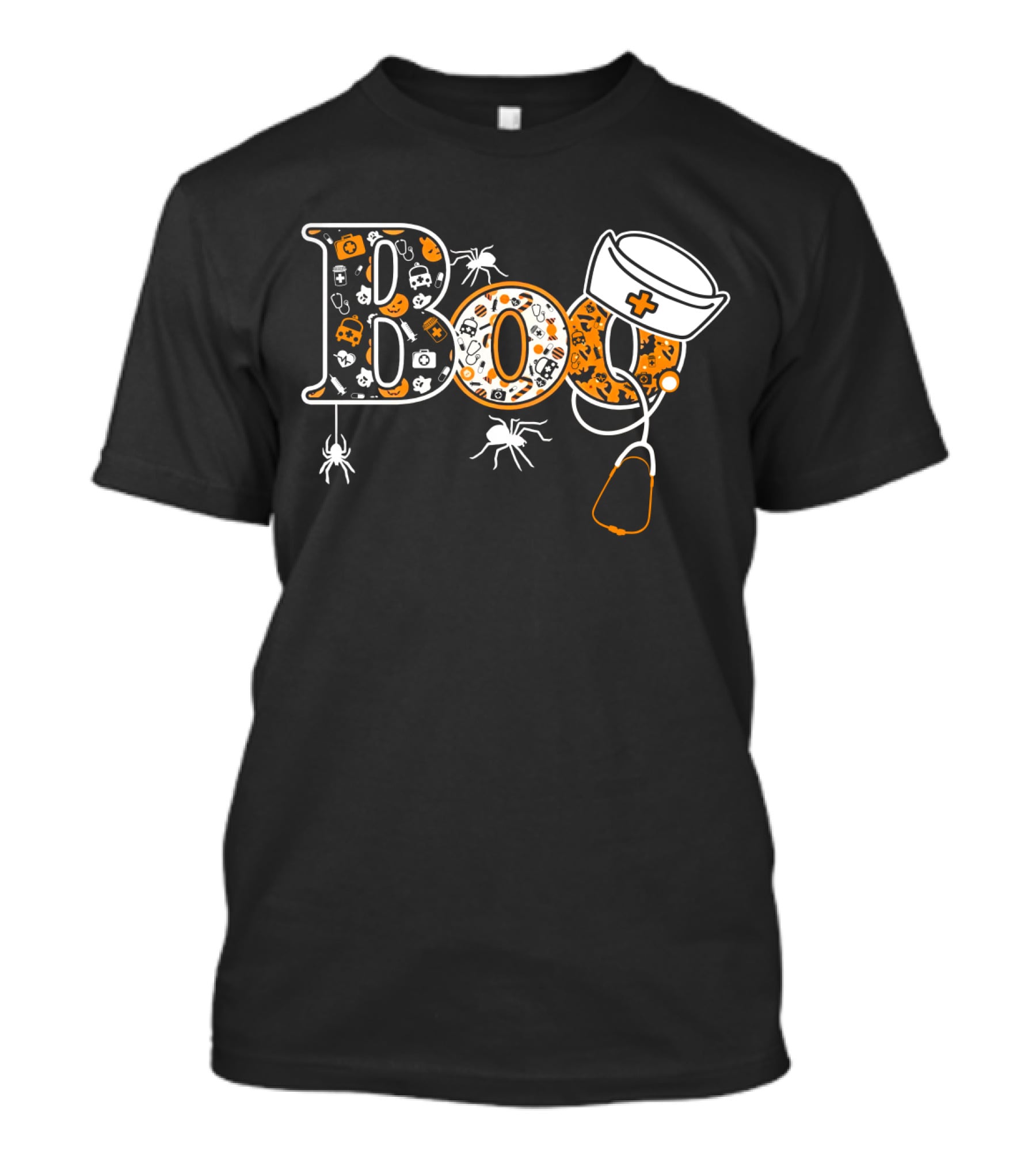 Boo Nurse Halloween Stethoscope Spider Hat T-Shirt