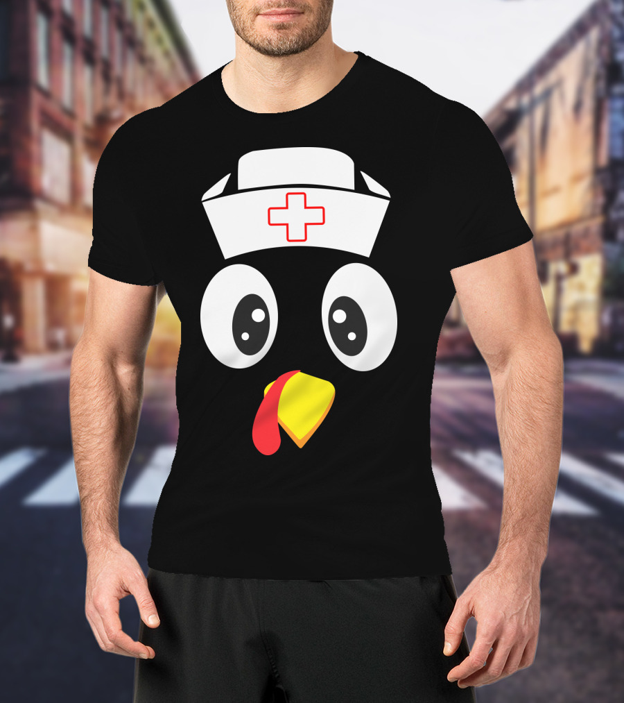 Turkey Nurse Cute Cartoon Face With Medical Hat T-Shirt