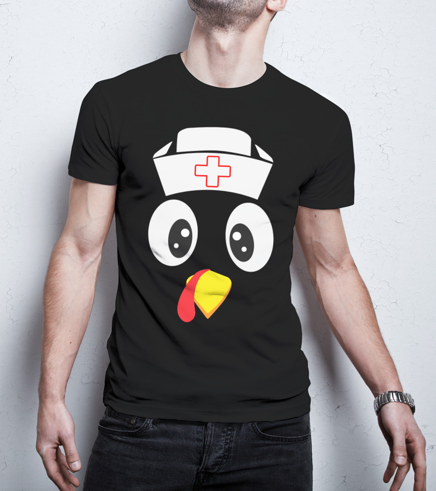 Turkey Nurse Cute Cartoon Face With Medical Hat T-Shirt
