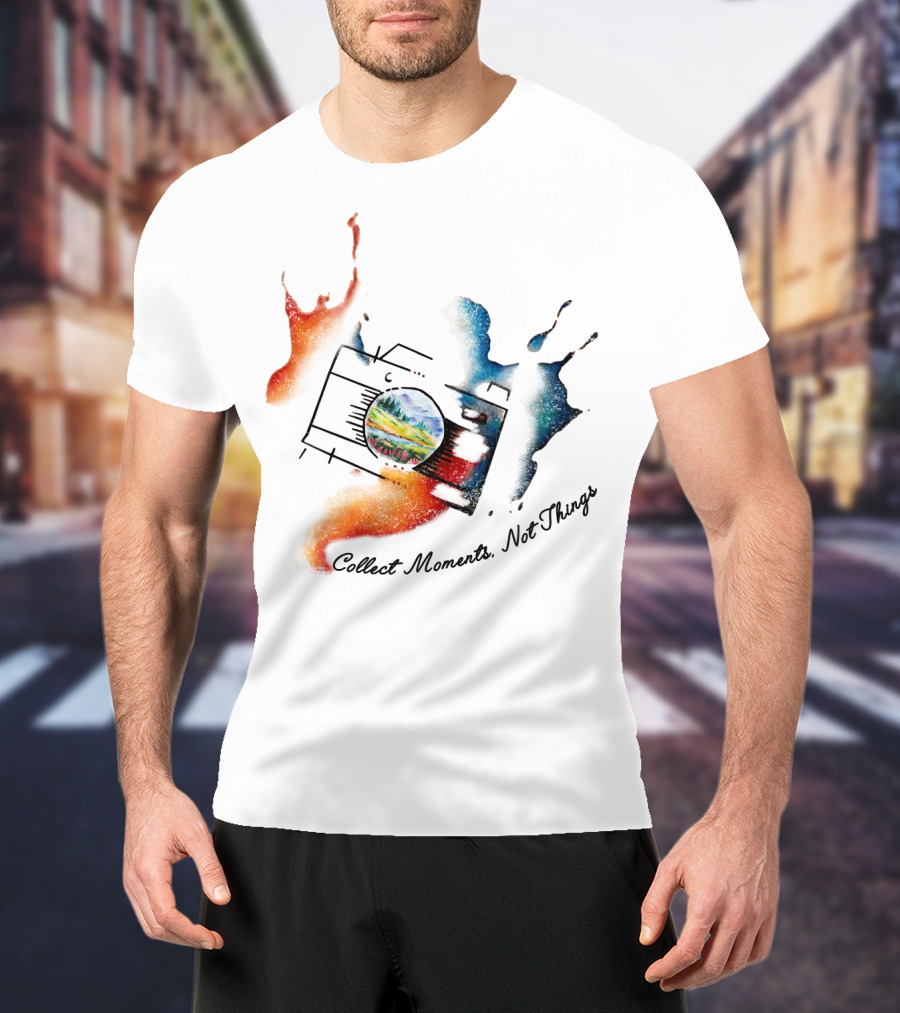 Collect Moments Not Things Camera Nature Landscape Watercolor Splash T-Shirt