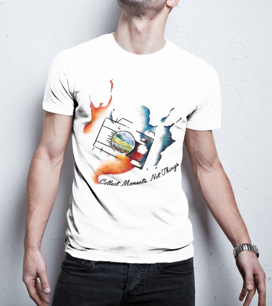 Collect Moments Not Things Camera Nature Landscape Watercolor Splash T-Shirt