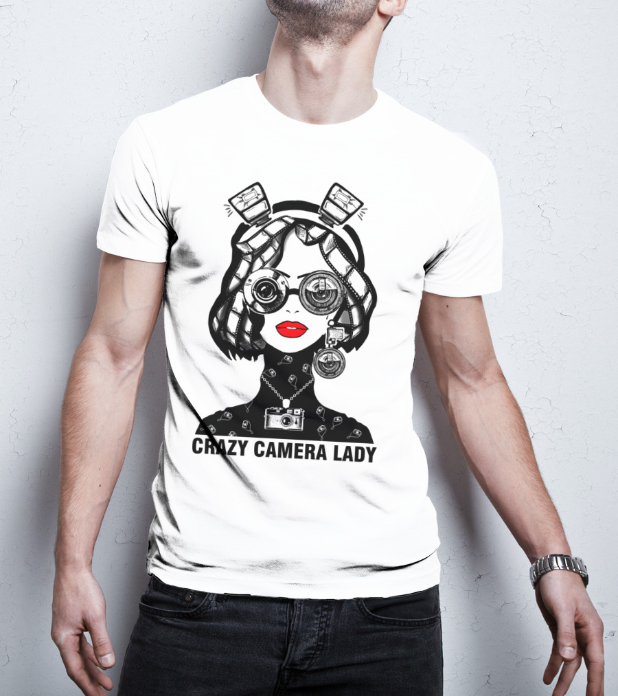 CRAZY CAMERA LADY Photography Enthusiast Quirky T-Shirt