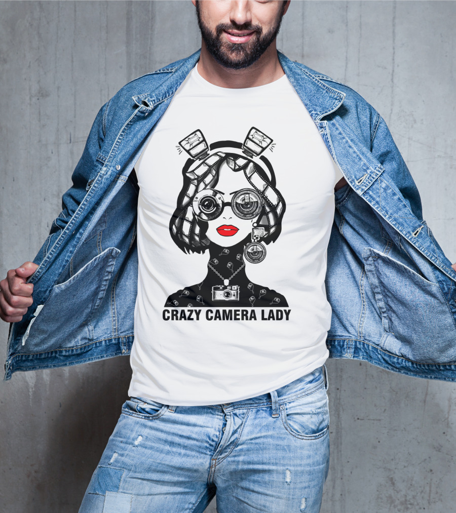 CRAZY CAMERA LADY Photography Enthusiast Quirky T-Shirt