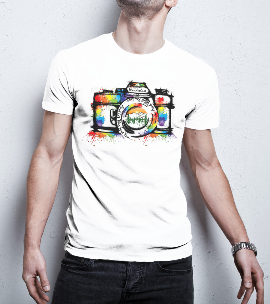 Wanderlust Camera Color Adventure Awaits Mountains T-Shirt