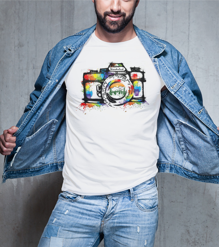 Wanderlust Camera Color Adventure Awaits Mountains T-Shirt