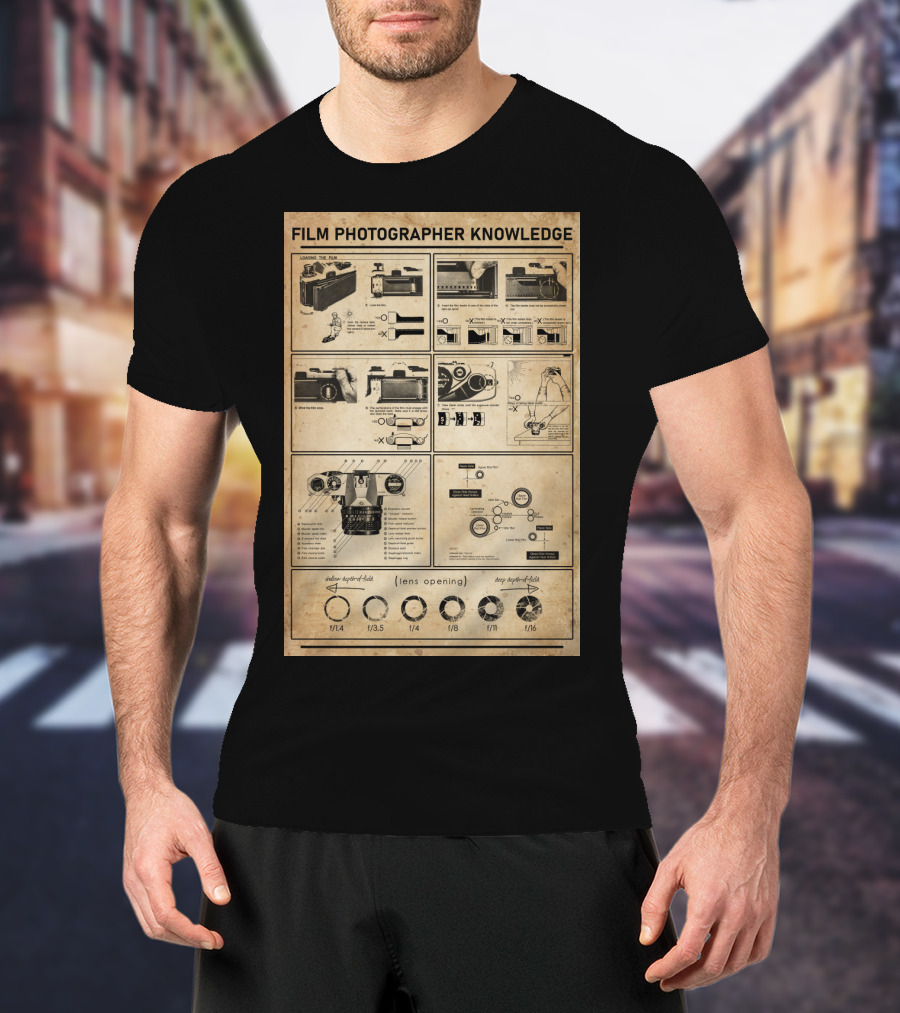 Film Photographer Knowledge Vintage Camera Instructions Lens Aperture Guide T-Shirt