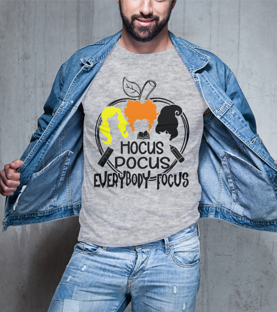 Hocus Pocus Everybody Focus Apple Hair Silhouettes Book Pencil Ruler T-Shirt