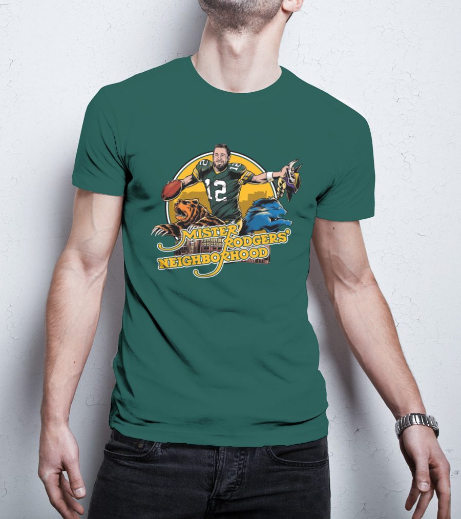 Mister Rodgers Neighborhood Go Pack Football Lions And Bears T-Shirt