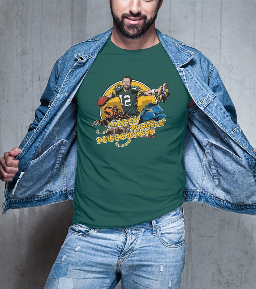 Mister Rodgers Neighborhood Go Pack Football Lions And Bears T-Shirt