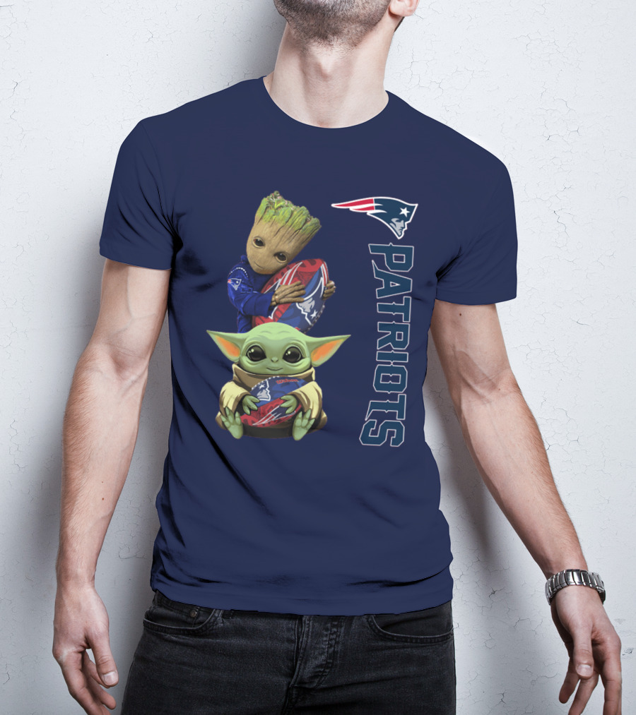 Patriots Groot And Baby Yoda With New England Football T-Shirt