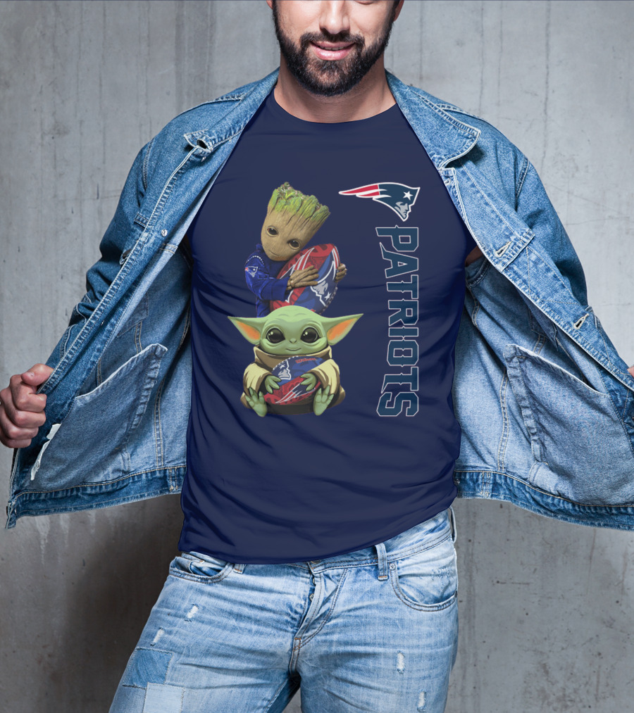 Patriots Groot And Baby Yoda With New England Football T-Shirt