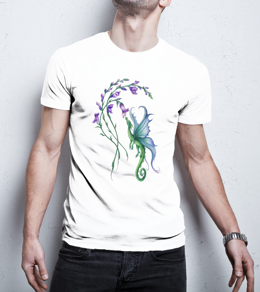 Flying Dragon And Purple Flowers T-Shirt