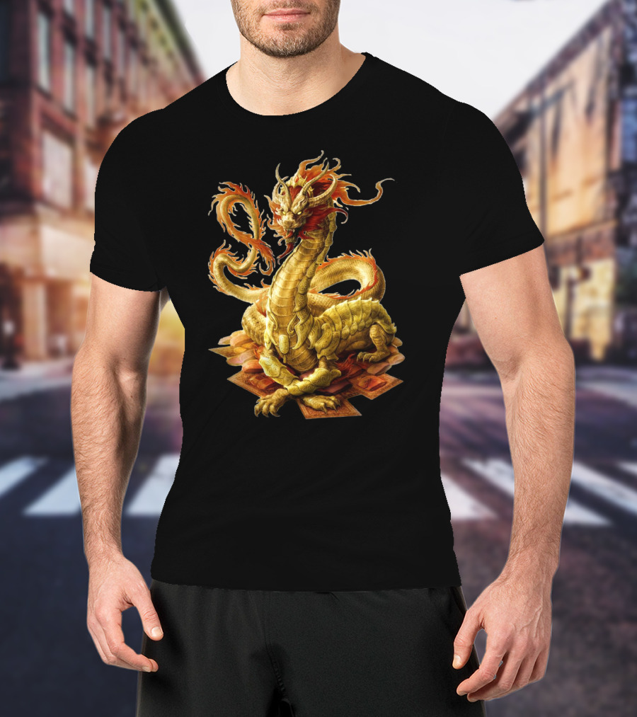 Chinese Dragon Golden Serpent Ember Glow T-Shirt