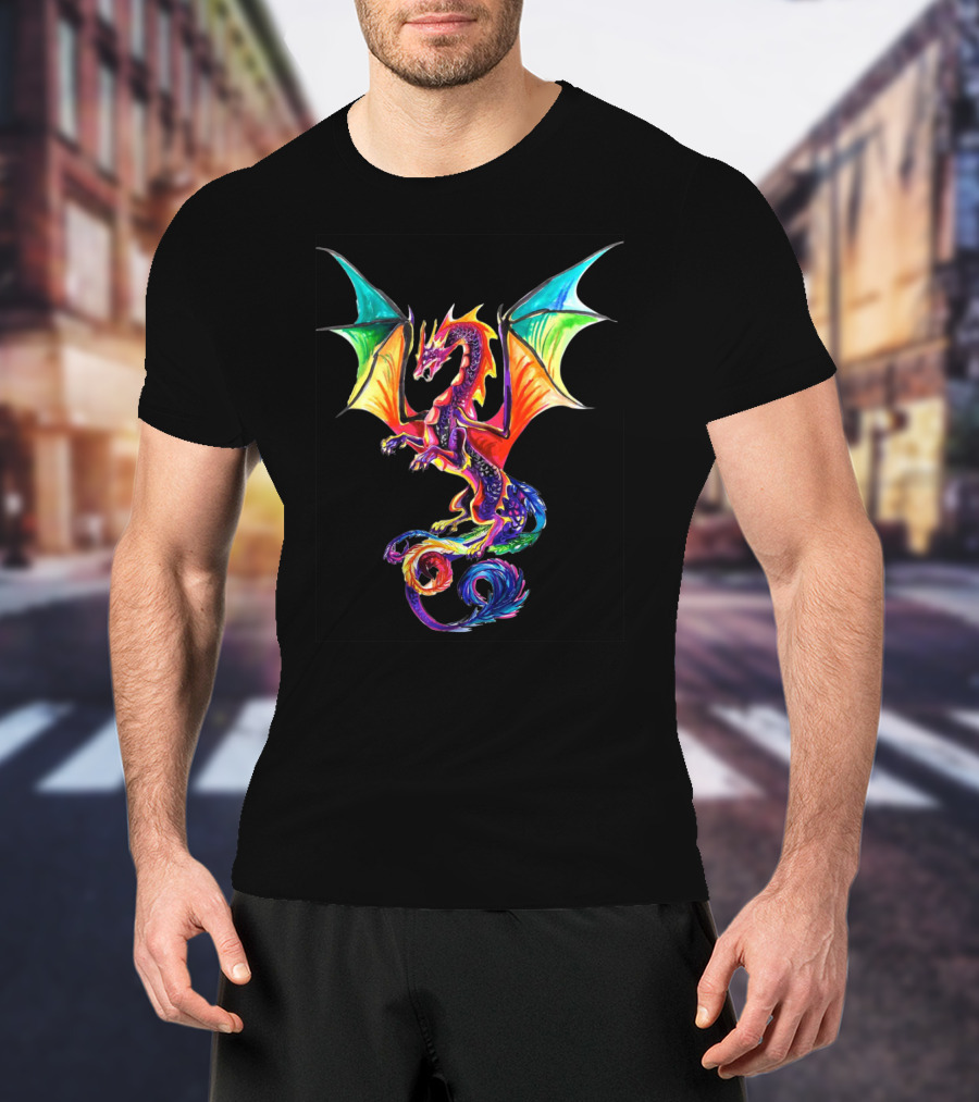 Colorful Rainbow Dragon Multicolored Wings T-Shirt