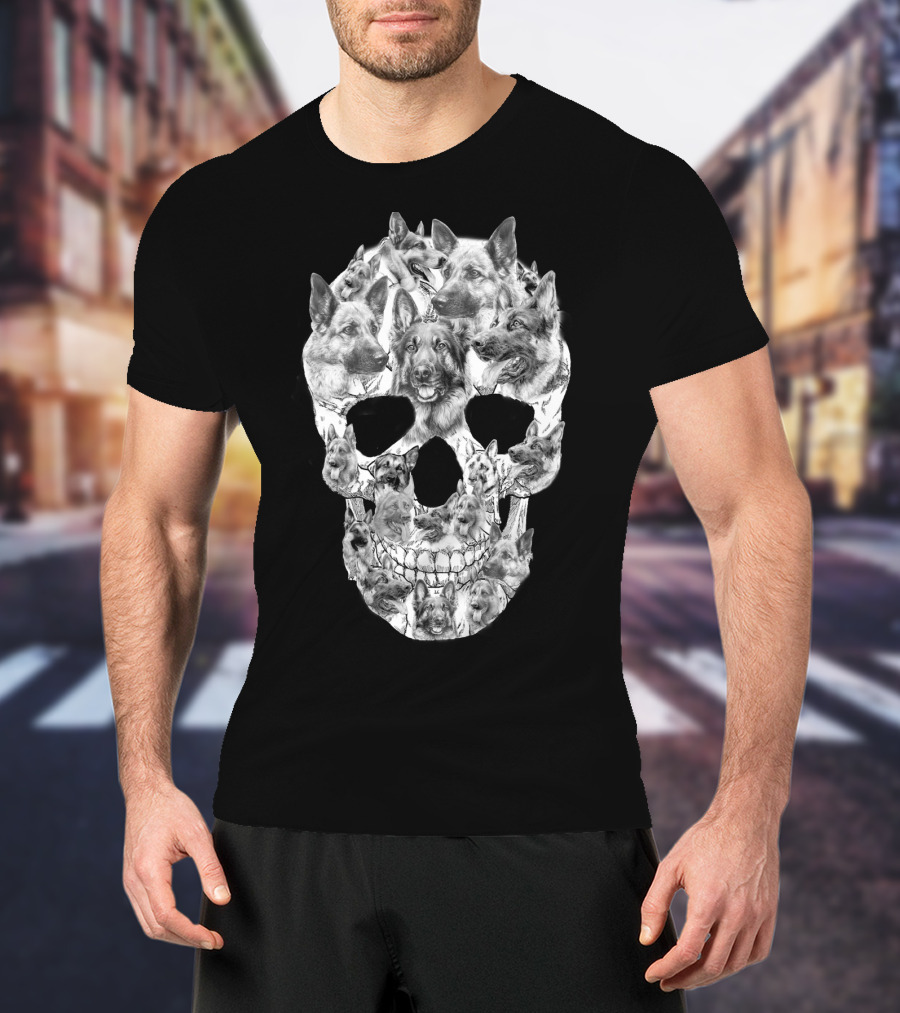 German Shepherd Skull Art Collage T-Shirt
