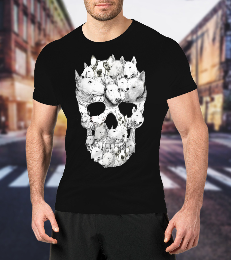 Bull Terrier Faces Forming A Skull T-Shirt