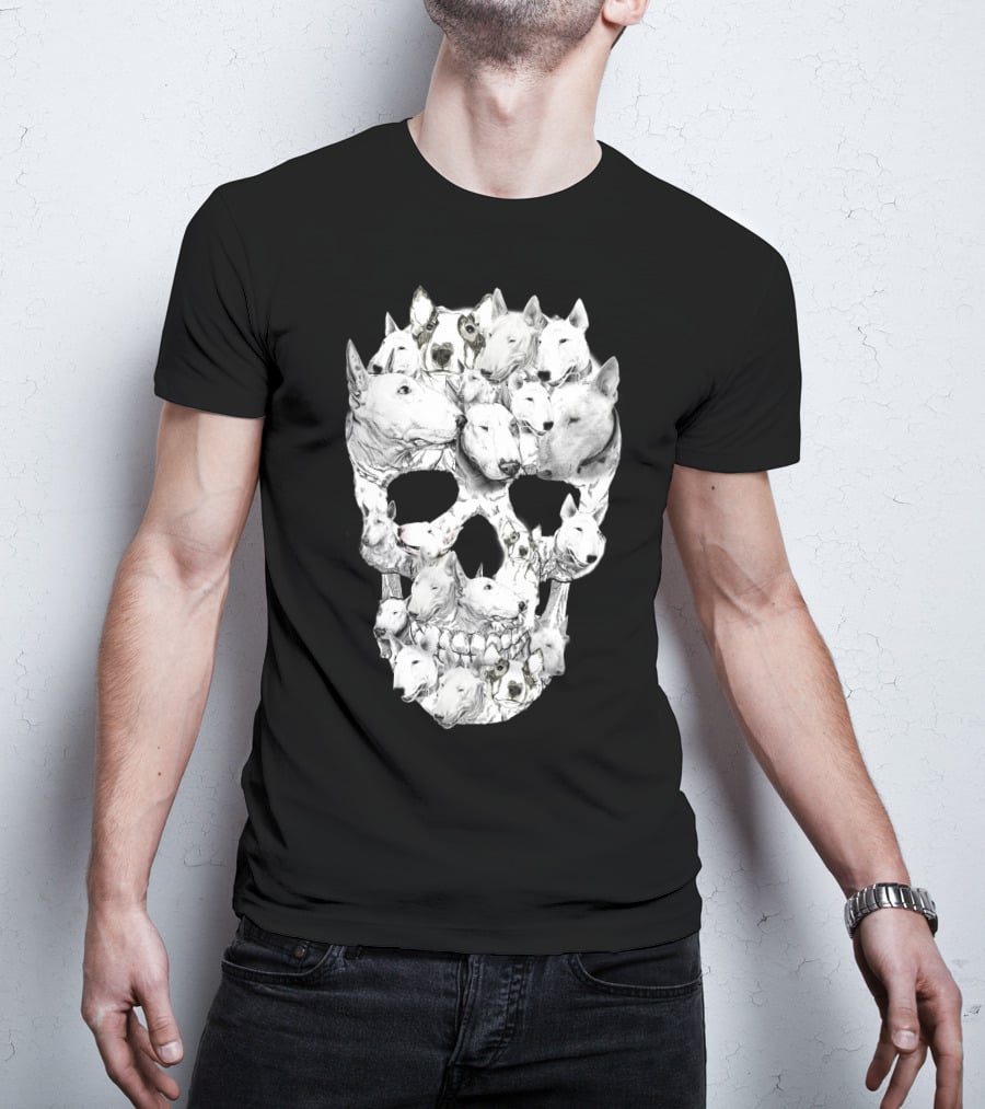 Bull Terrier Faces Forming A Skull T-Shirt