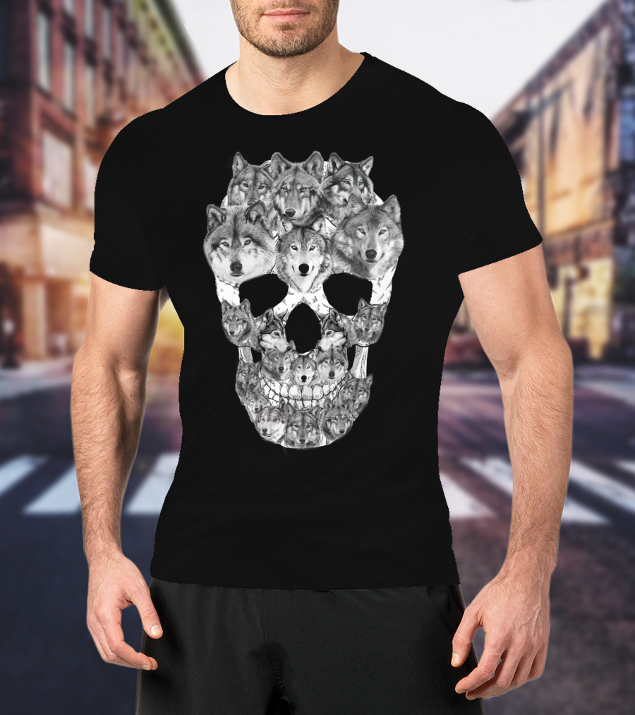 Wolf Skull Faces In Skull Formation T-Shirt