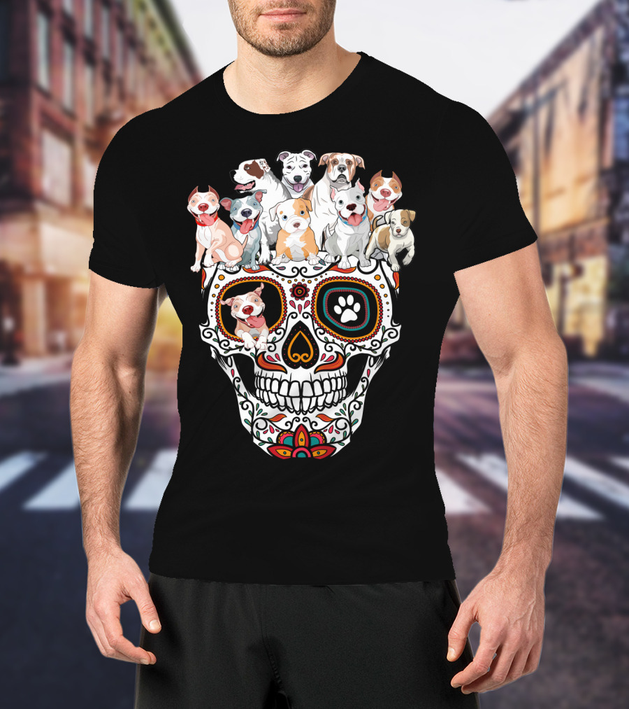 Pitbull Dog Sugar Skull T-Shirt