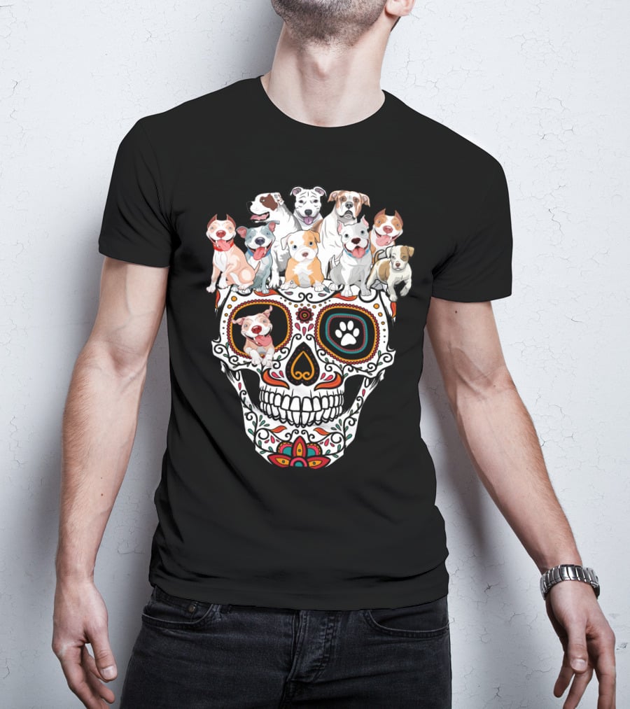 Pitbull Dog Sugar Skull T-Shirt