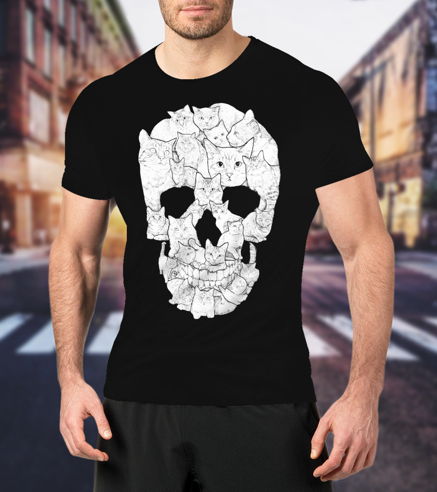 Skull Cats Optical Illusion Cat Face Skull Compilation T-Shirt