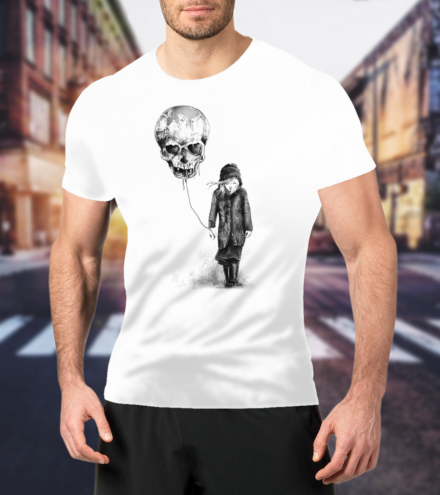Skull Balloon Drifting With Somber Child T-Shirt