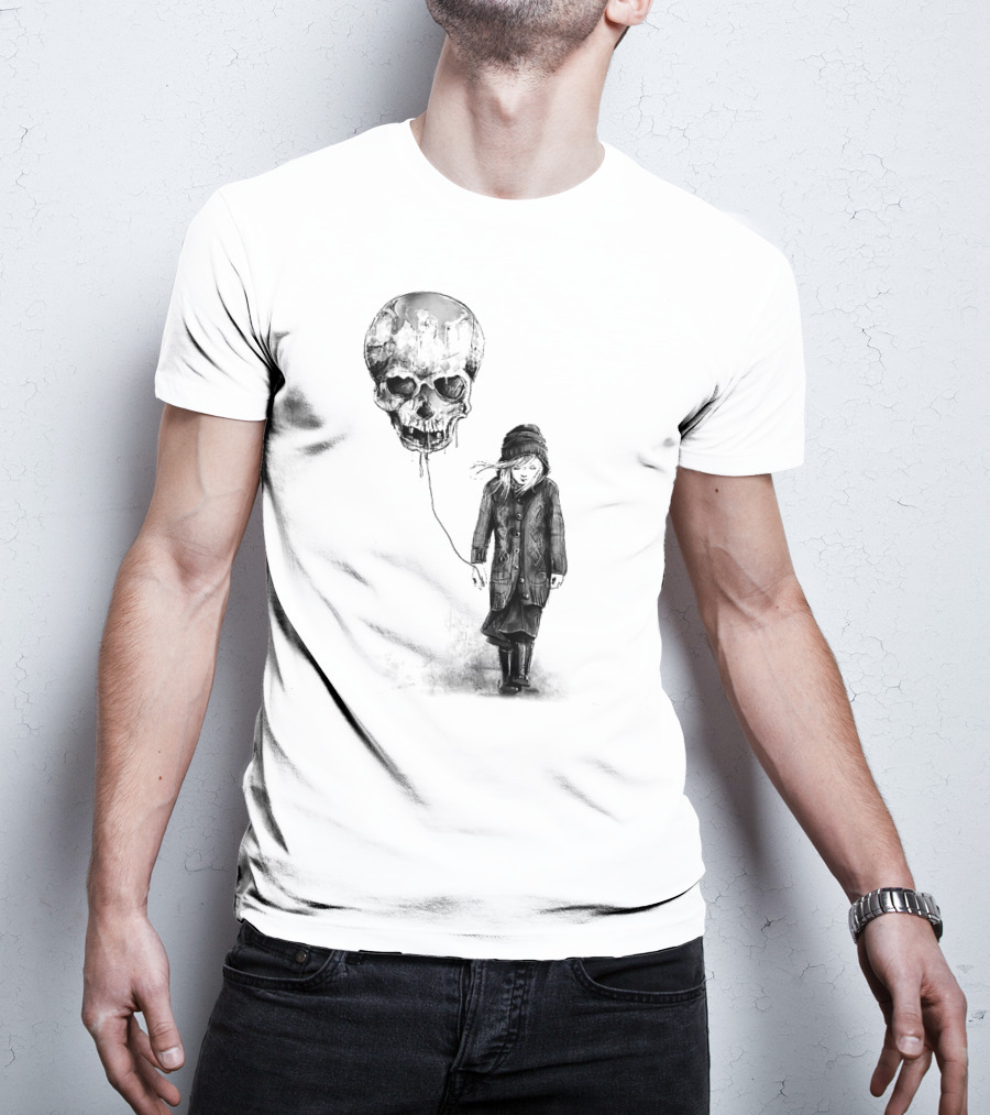 Skull Balloon Drifting With Somber Child T-Shirt
