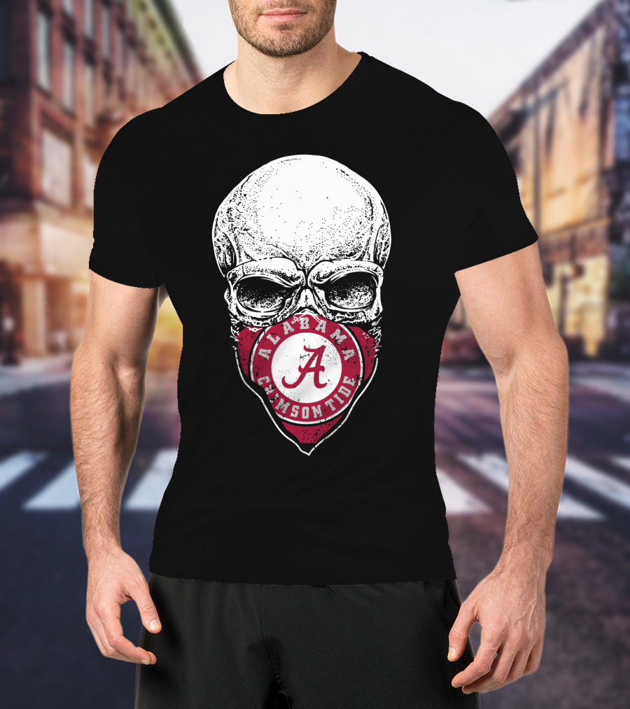 Alabama Crimson Tide A Logo Skull Face Mask T-Shirt