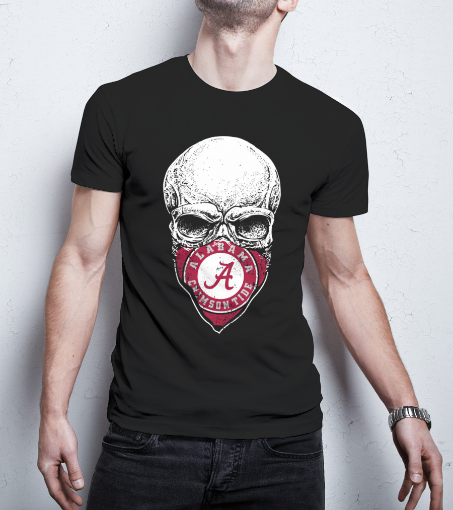 Alabama Crimson Tide A Logo Skull Face Mask T-Shirt