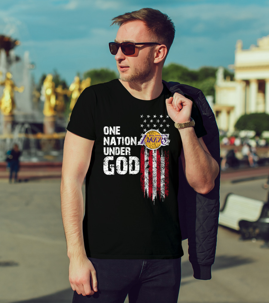 One Nation Under God Los Angeles Lakers American Flag Stars And Stripes T-Shirt